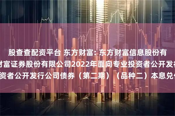 股查查配资平台 东方财富: 东方财富信息股份有限公司关于子公司东方财富证券股份有限公司2022年面向专业投资者公开发行公司债券（第二期）（品种二）本息兑付暨摘牌的公告